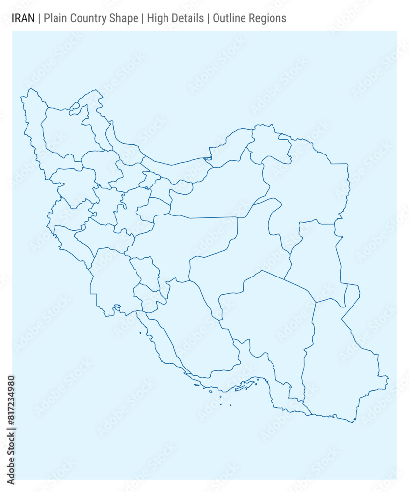 Fototapeta premium Iran plain country map. High details. Outline regions style. Shape of Iran. Vector illustration.