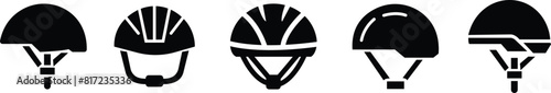 Motorcycle helmet vector icon set. Racing team helmet, Construction helmet, motorcycle helmet, hard hat black flat collection for web design isolated on transparent background.