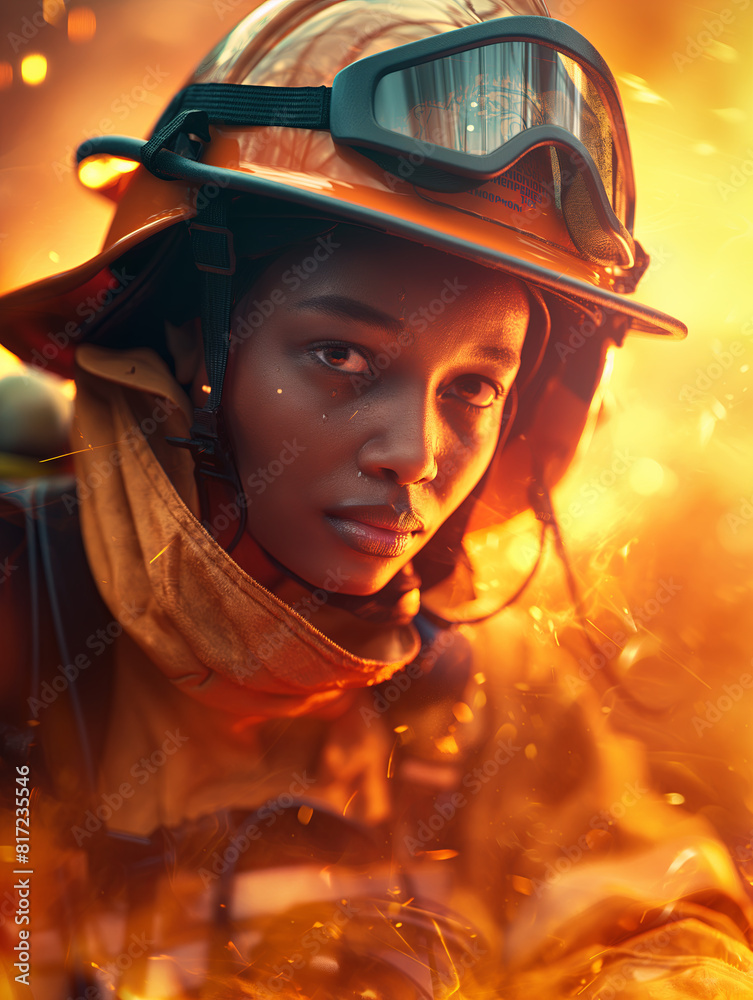 Brave Female Firefighter in Action Amidst Intense Flames Brave Female Firefighter in Action Amidst Intense Flames