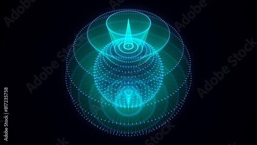 Blue sphere consisting of points and lines. Modern wireframe elements. Technology grid sphere. 3d rendering.