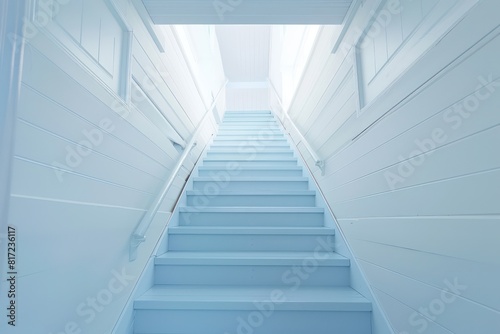 White staircase to attic or second floor, interior abstract background. Generative AI