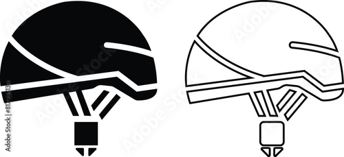Motorcycle helmet vector icon set. Racing team helmet, Construction helmet, motorcycle helmet, hard hat black line and flat collection for web design isolated on transparent background.