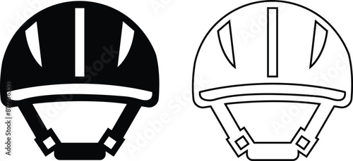 Motorcycle helmet vector icon set. Racing team helmet, Construction helmet, motorcycle helmet, hard hat black line and flat collection for web design isolated on transparent background.