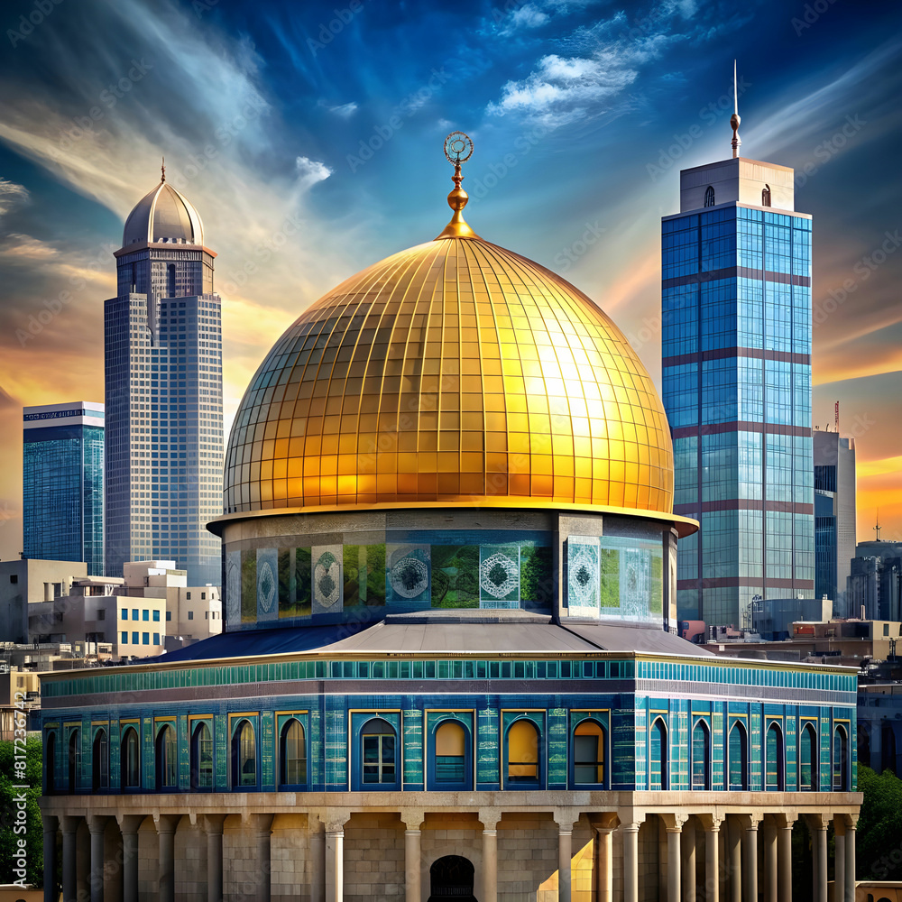 Obraz premium al aqsa mosque with golden dome on a transparent