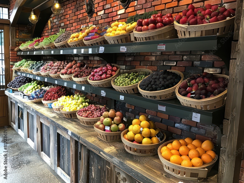 nice market produce section with fruits and vegetables