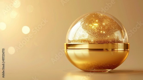 Luxurious Gold Skincare Gel in Elegant Container. Premium golden skincare in a container, showcasing its shimmering and luxurious texture