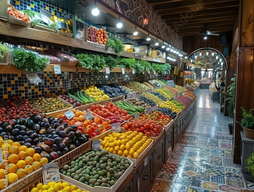 nice market produce section with fruits and vegetables