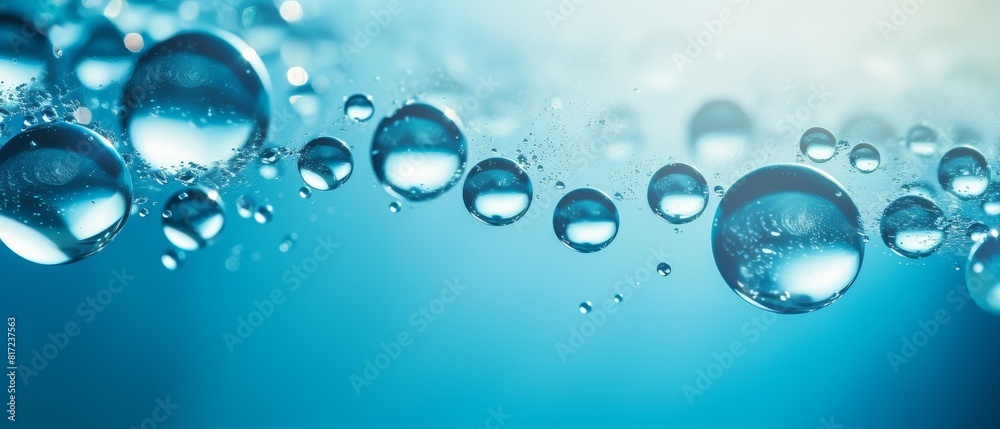 A vibrant macrround bubbles of carbon dioxide floating in the translucent blue waters A vibrant macrround bubbles of carbon dioxide floating in the translucent blue waters