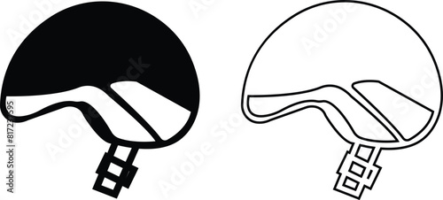 Motorcycle helmet vector icon set. Racing team helmet, Construction helmet, motorcycle helmet, hard hat black line and flat collection for web design isolated on transparent background.