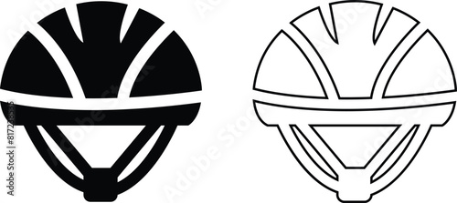 Motorcycle helmet vector icon set. Racing team helmet, Construction helmet, motorcycle helmet, hard hat black line and flat collection for web design isolated on transparent background.