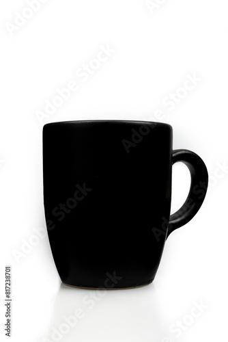 Regular black ceramic cup with handle isolated on white background. Blank mug