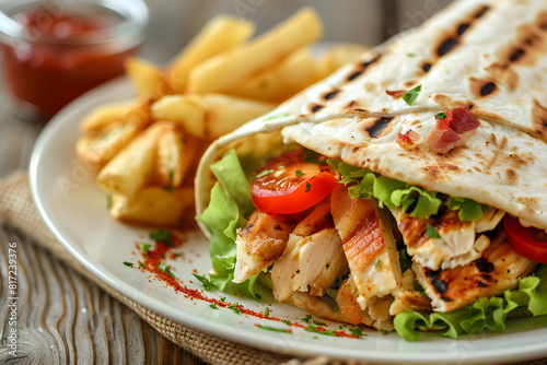 Deliciously Assembled Wrap Sandwich Served with Golden Fries: A Perfect Meal