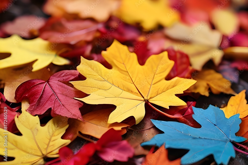 Fototapeta premium Intense Autumn: Stunning Maple Leaves in Vibrant Hues, A-generated photo of stunning fall foliage of maple leaves. Vibrant Maple Leaves Illuminate Autumn
