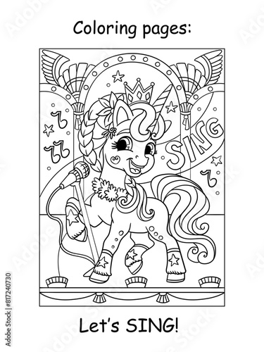 Coloring unicorn and lettering sing vector
