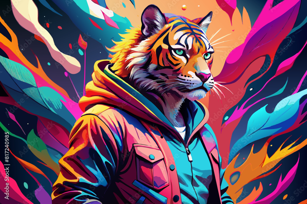 Hip hop tiger with colorful art
Hip hop tiger with colorful art