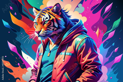 Hip hop tiger with colorful art
