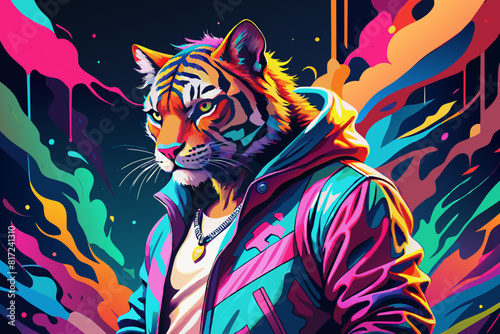 Hip hop tiger with colorful art
