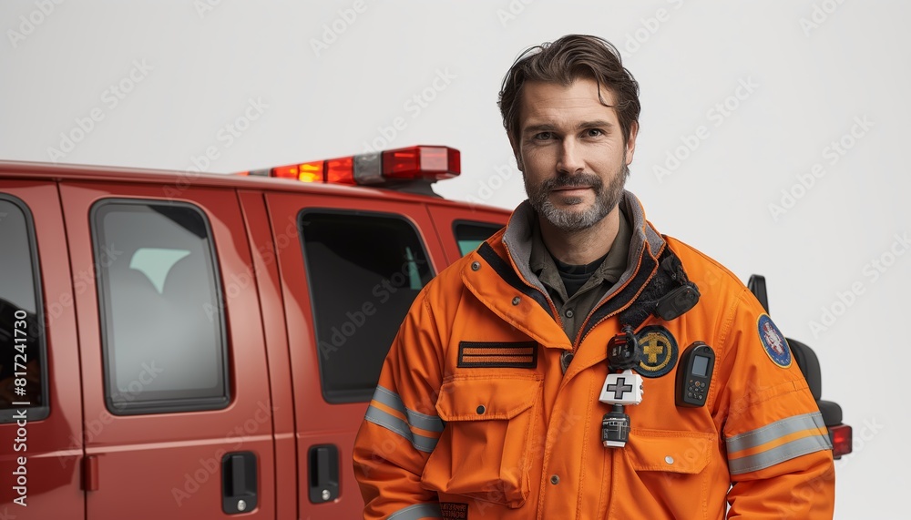 Paramedic with ambulance in the background Paramedic with ambulance in the background