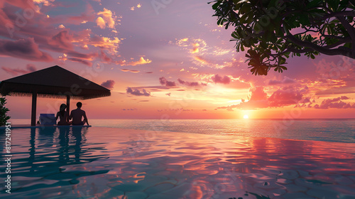 A serene moment as an Indian couple relishes the sunset from their opulent Maldivian resort.