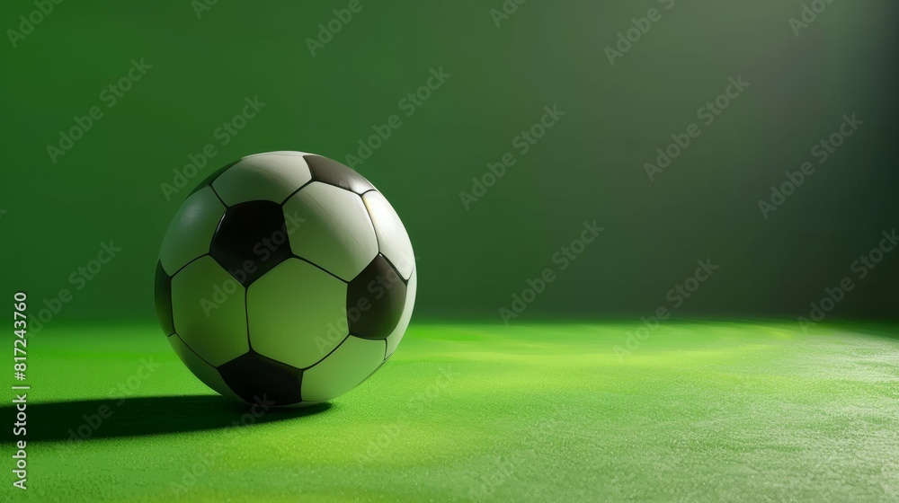 soccer ball on a glowing green background , room for copy