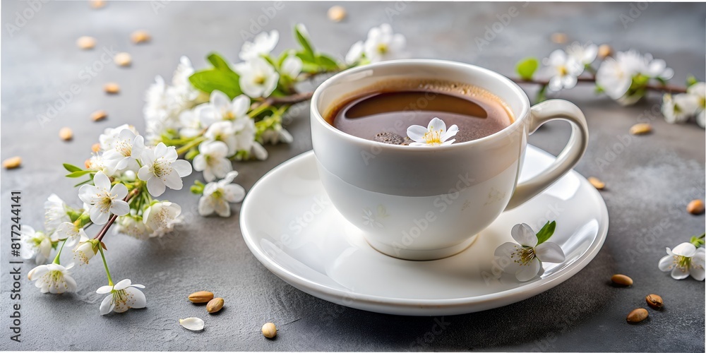 There is a cup of tea on the table, brown table, macro, coffee beans. coffee shop wallpaper, background, There is a cup of tea on the table, brown table, macro, coffee beans. coffee shop wallpaper, background,