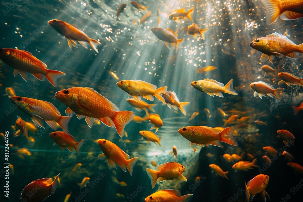 Close-up portrait of a goldfish swimming in the sea Close-up portrait of a goldfish swimming in the sea