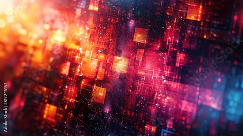 An abstract  geometric pattern fills the full-frame digital grid background  evoking a sense of organized chaos.