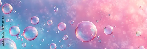  soap bubbles on a pastel background, red pink abstract oil bubbles or face serum background. pink Oil and water bubbles molecule ,pink Bubbles oil or collagen serum for cosmetic product, banner poste