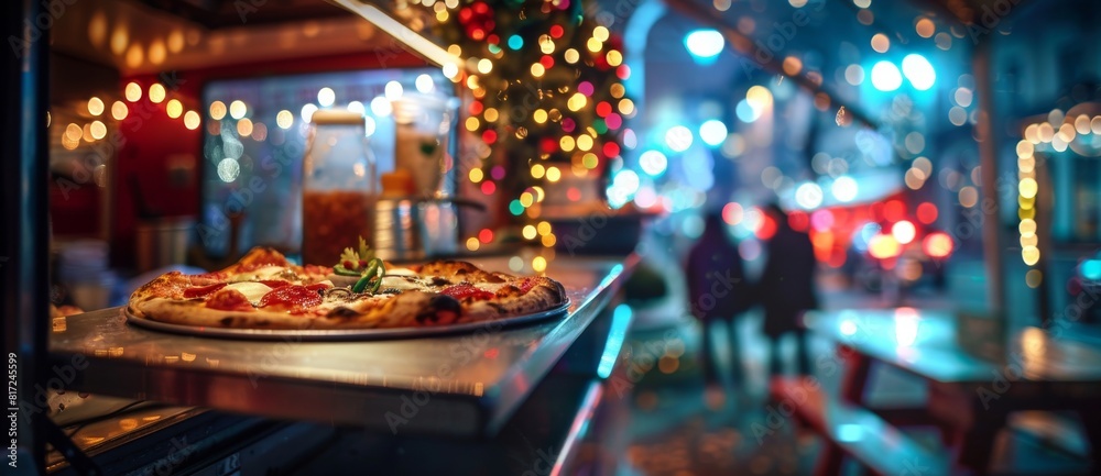 pizzeria pizza shop counter evening illumination