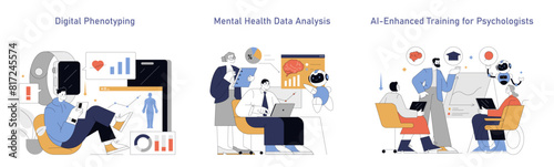 AI In Psychology. Flat Vector Illustration