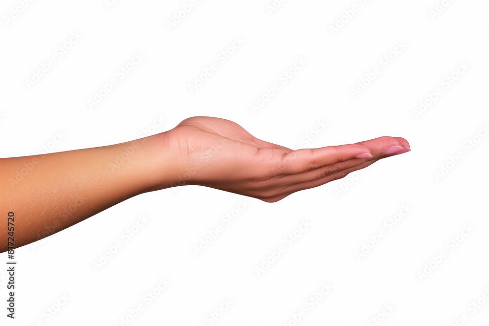 female hand with palm facing up, isolated on a white background female hand with palm facing up, isolated on a white background