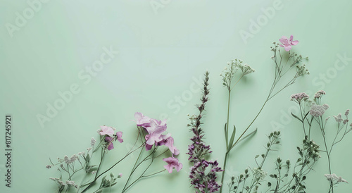 Creative layout made of various flowers. Flat lay delicate colors bouquet . 