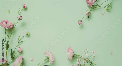 Creative layout made of various flowers. Flat lay delicate colors bouquet . 