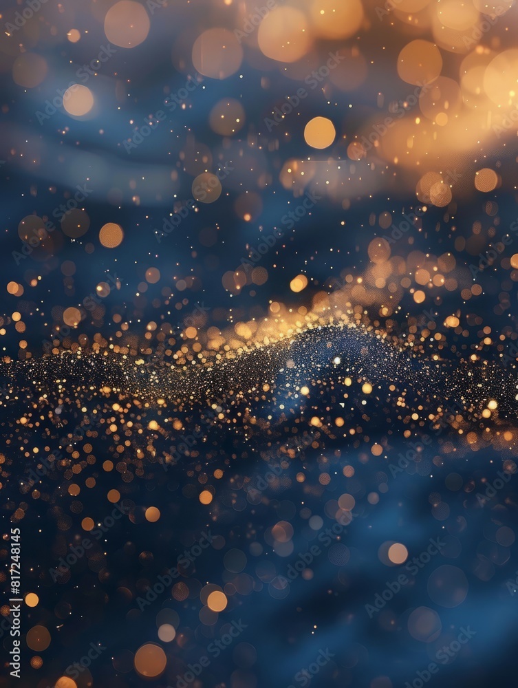 Obraz premium abstract blue and gold background with particles. golden light sparkle and star shape on dark endless space wallpaper. Christmas theme. Shiny texture, galaxy concept - generative ai