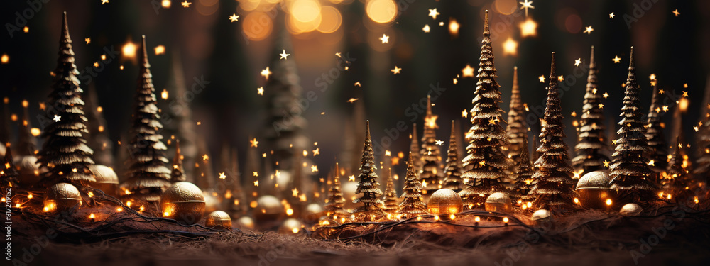 Obraz premium Snow covered winter forest under stormy snowfall and dark sky, seasonal 3D illustration and copy space background