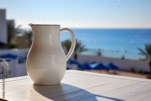 white ceramic jug of water on a terrace
