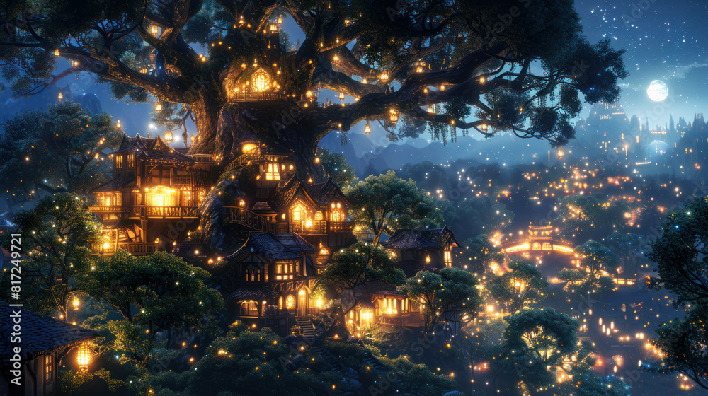 Tree-like town in darkness Tree-like town in darkness