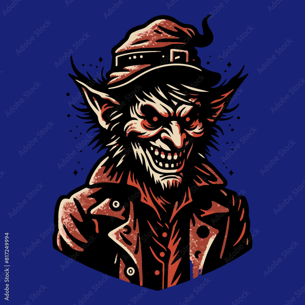 Obraz premium Legend of the Nain Rouge: Enigmatic Cryptid Vector Design for Urban Myth Enthusiasts