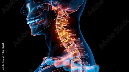 Illustration human neck with highlighted painful areas photo