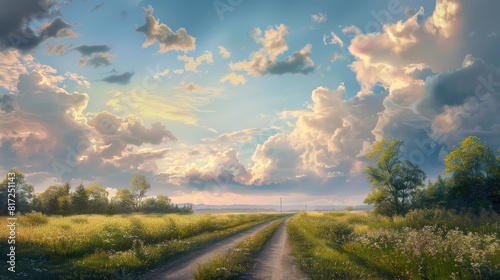 Beautiful sky with country road realistic