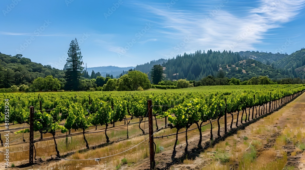 A picturesque vineyard with rows of grapevines stretching into the distance