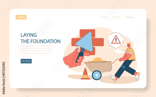 Laying the Foundation concept. A construction worker diligently prepares