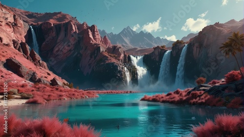 Beautiful wallpaper waterfall in fantasy style photo