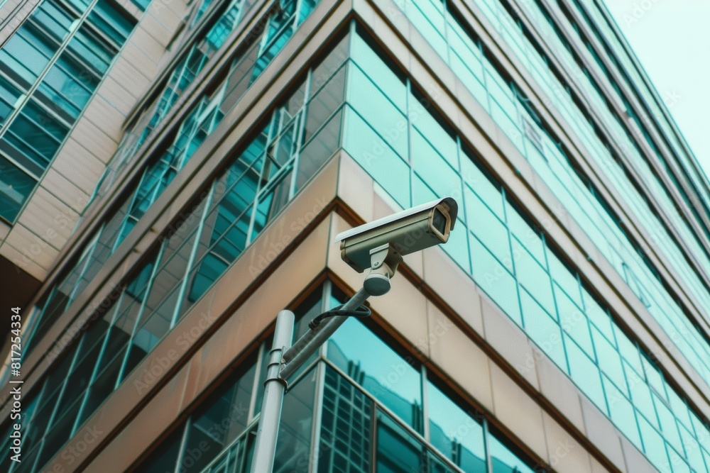 CCTV surveillance security camera on office building. Public safety in the street downtown in the city. CCTV surveillance security camera on office building. Public safety in the street downtown in the city.