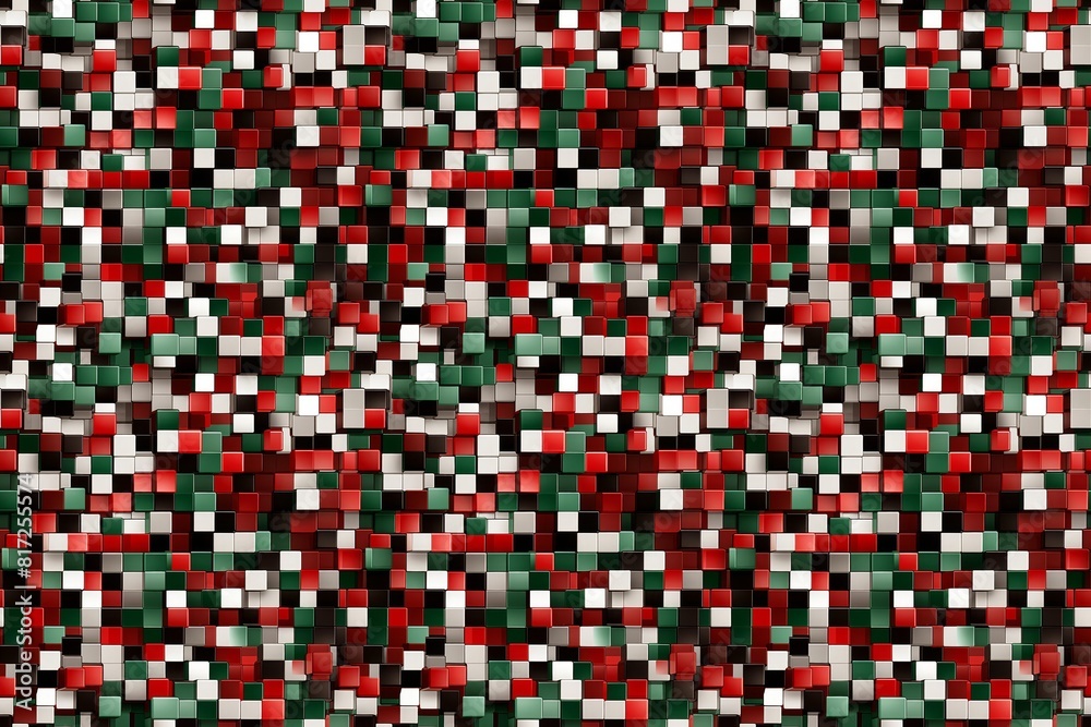 Abstract geometric background with a mosaic of green, red, and white cubes Abstract geometric background with a mosaic of green, red, and white cubes