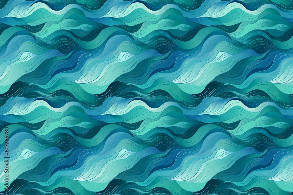 Abstract wavy pattern in shades of blue and green simulating ocean waves