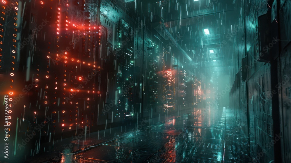 The dark and mysterious depths of a futuristic city.