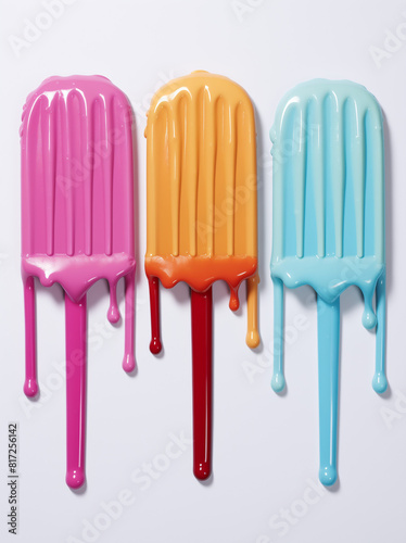Ice cream in red  pink  orange  yellow  blue and green color with wand on a white background.