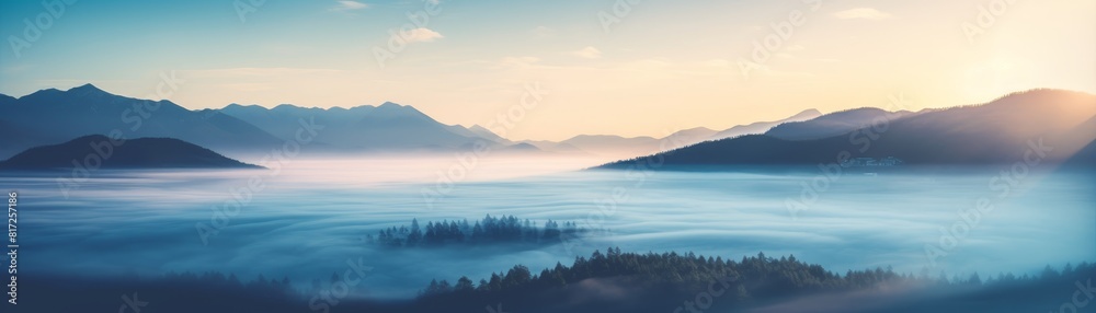 A misty sunrise over the ocean with fog obscuring the view. A misty sunrise over the ocean with fog obscuring the view.