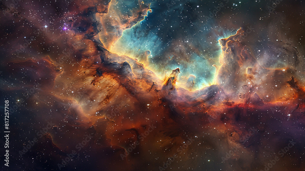 Fototapeta premium Breathtaking Landscape Photo of a Colorful Space Nebula Capturing the Vibrant Beauty and Wonders of the Cosmos